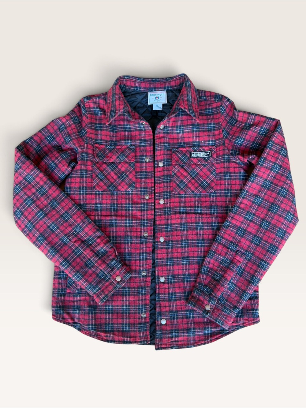 Obermeyer Red and Navy Plaid Button-Down Kids Jacket